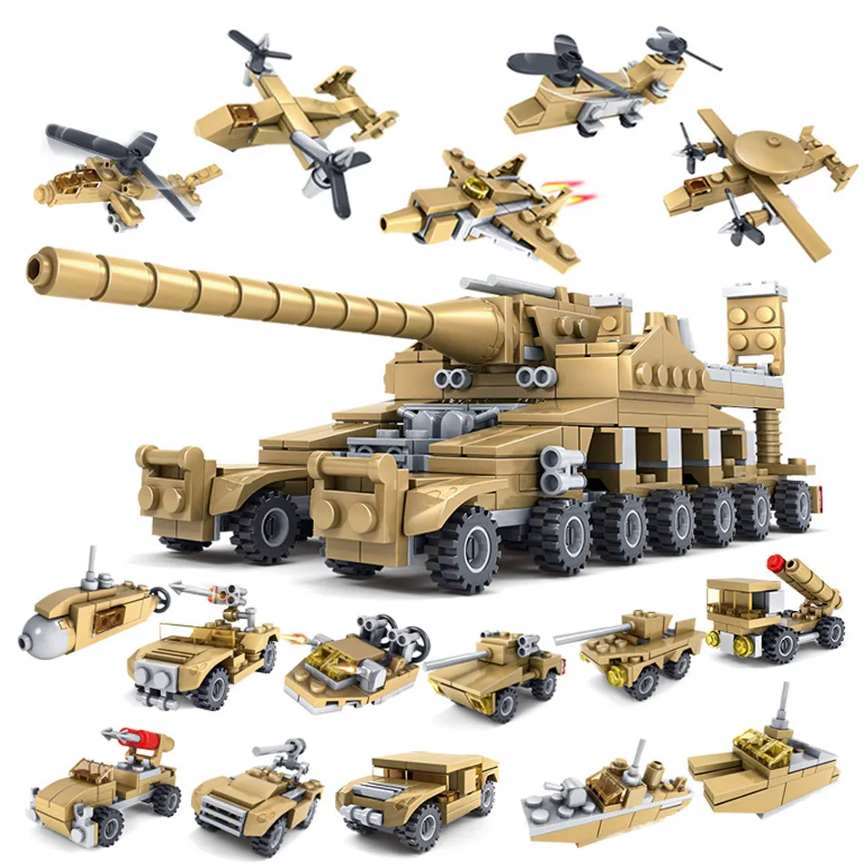 544Pcs 16 in 1 Army Tank Building Blocks Bricks Toy Military Vehicles Compatible Legoings Blocks Weapons Toys Gifts For Children