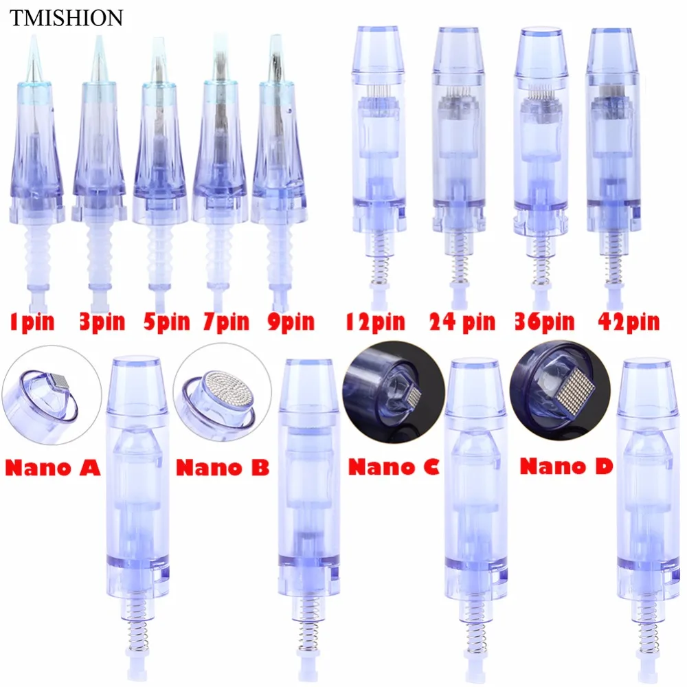 

Hot Sale 10Pc Disposable Tattoo Cartridge Needles With Cap Permanent Makeup Nano Micro Needle Head 13 Sizes For Dr Derma Pen Tip