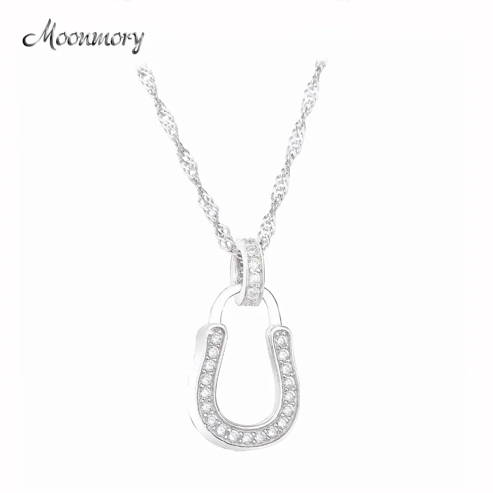 

Moonmory 925 Sterling Silver 2018 New Elegant Women Luxulry Jewelry Horseshoes Pendant Long Chain Crystal CZ Zircin Necklace