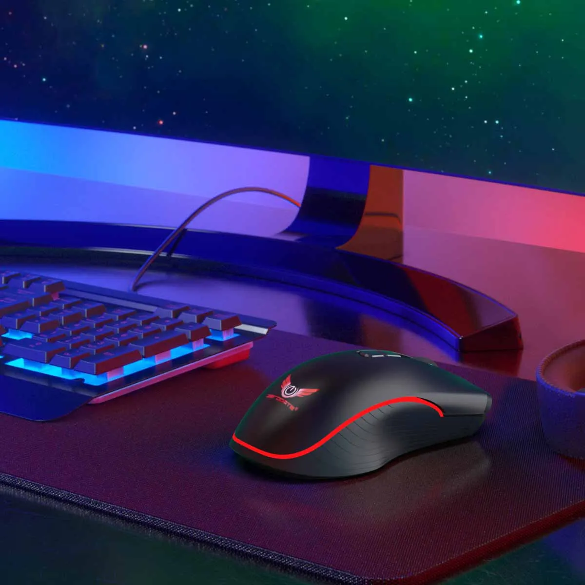 Yoteen Тип type C для быстрой зарядки 2 4 ГГц Беспроводной игровой Мышь 7 цветов