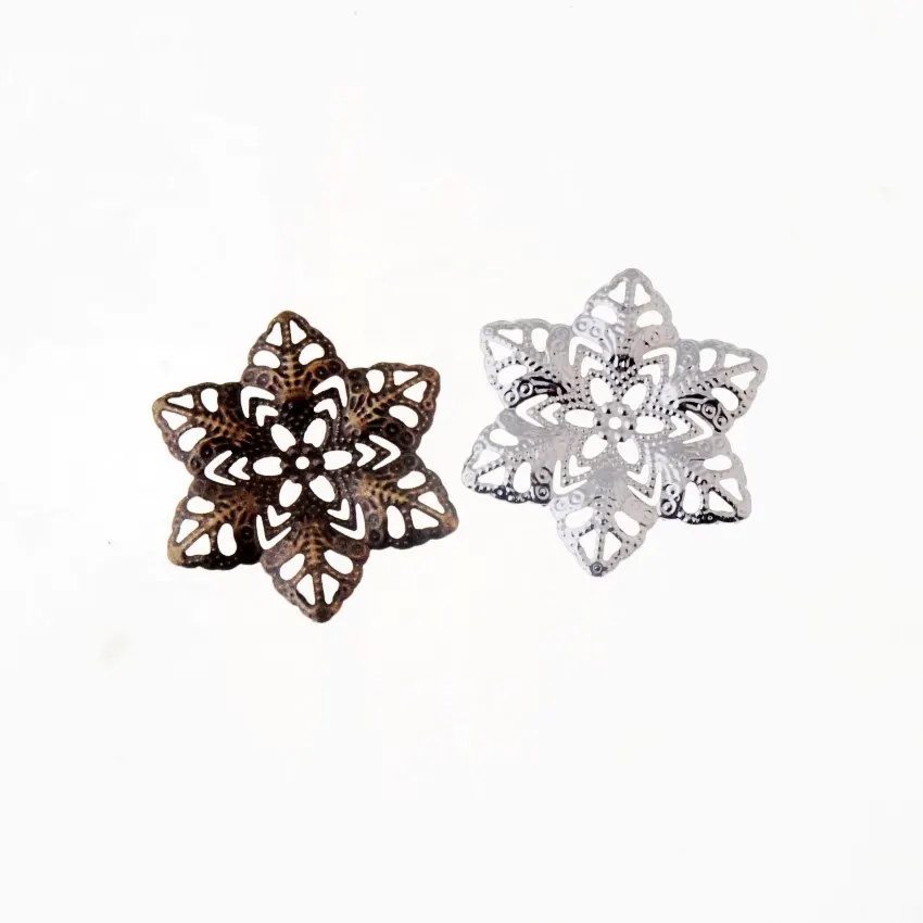 

Free shipping 50Pcs Filigree Flower Wraps Connectors Metal Crafts Decoration DIY Findings Connectors 35x35mm