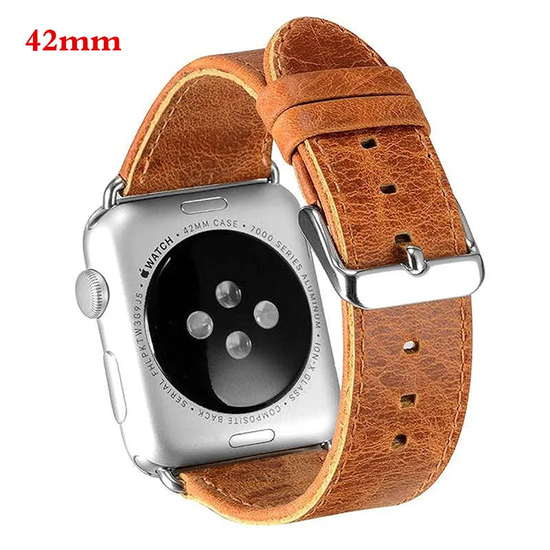 Ремешок из натуральной кожи для apple watch band apple watch 5 4 3 44 мм/40 мм 42 мм 38 мм crazy horse классическая металлическая застежка ремешок для часов - Цвет ремешка: 42mm orange