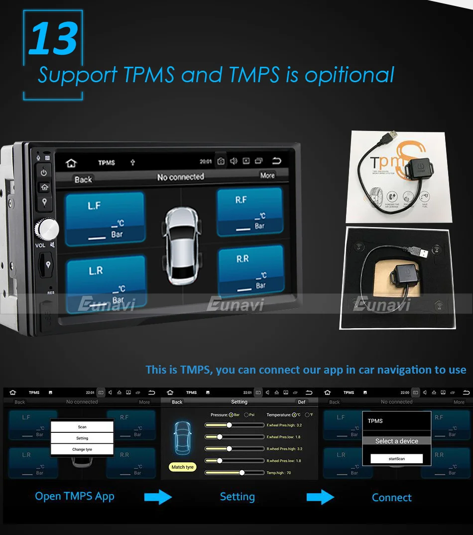 Sale Eunavi 2 Din 7 inch Android 9.0 Car Radio Stereo Multimedia GPS Navigation TDA7851 WiFi Bluetooth 1024*600 touch Screen no dvd 19