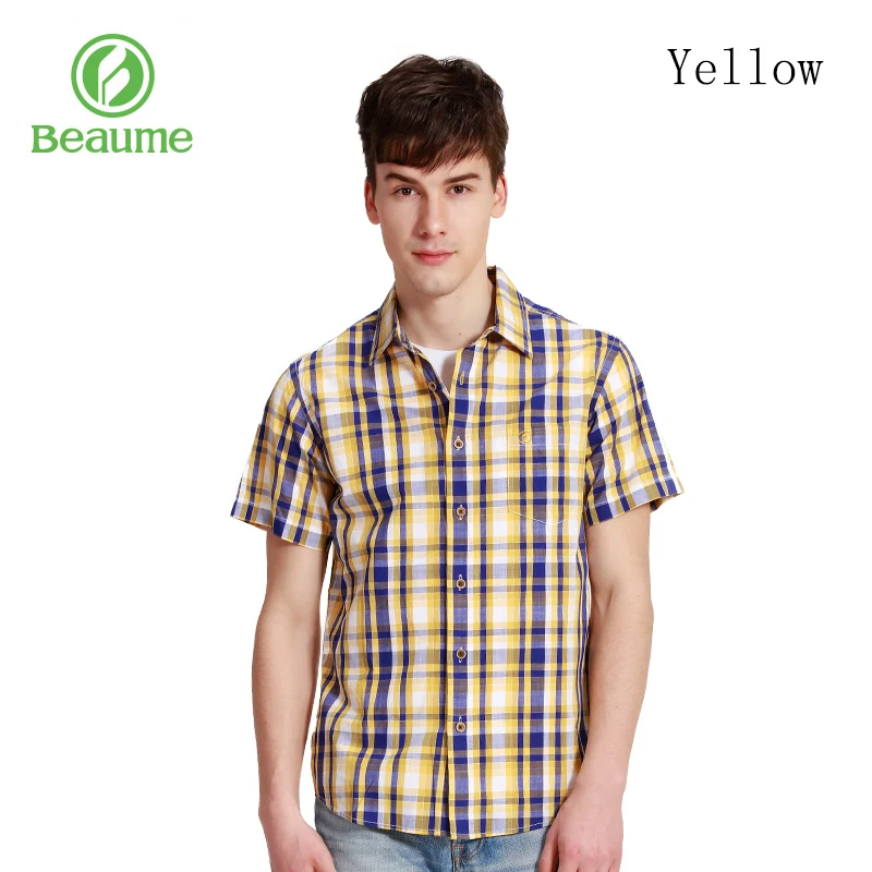 

Beaume outdoor Men's 100% cotton causal short sleeve plaid shirt 62105
