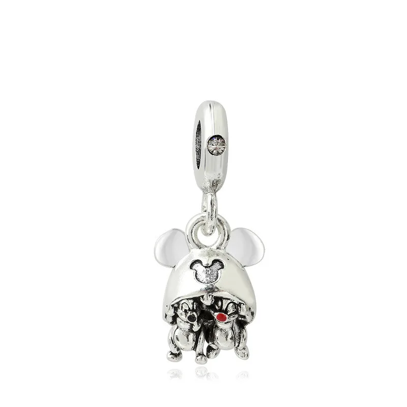 

5PCS New Silver Romantic Love Cartoon Two Squirrels With Mickey Hat Pendant Charm fit Beads Bracelet Necklace DIY Jewelry Gift