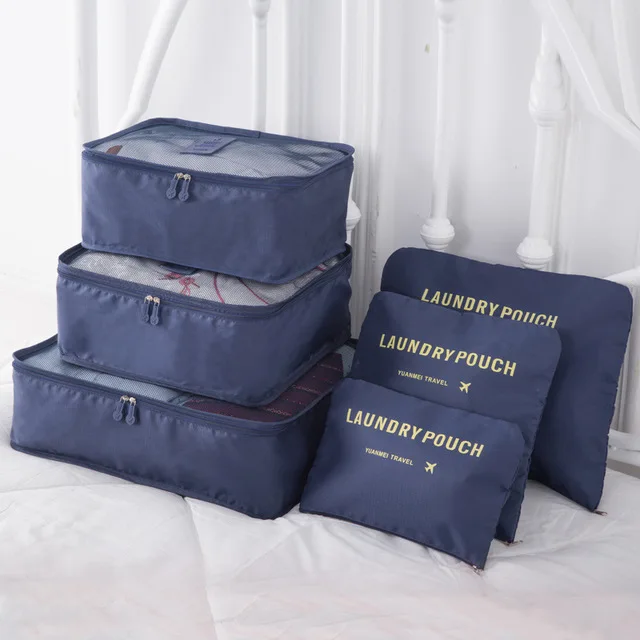 6 шт. Высококачественная дорожная сумка для путешествий, полиэфирная тканевая сумка для домашнего хранения, шкаф, ящик, органайзер-разделитель, классификация одежды - Цвет: Синий