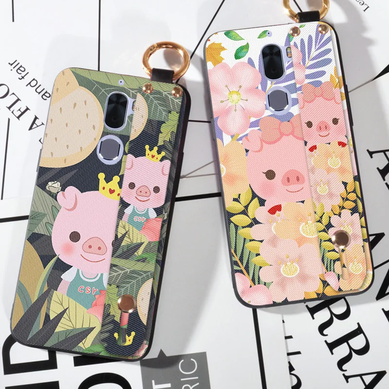 

Cute Wrist Strap Phone Cases For Coolpad Cool 1 LeTV Cool1 cartoon pig Scrub case For LeEco Le Cool 1 animal silicone Cover