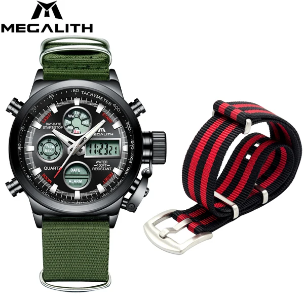 

MEGALITH Quartz Digital Watch Set Analog Sports Watches Nylon Strap Men's Watch Military Waterproof LED Clock Relogio Masculino