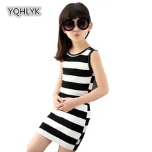 

2018 New Fashion Summer Girl Dress O-Neck Sleeveless Girls Dress Children Clothes Casual Striped Kids Clothing 3-13Year Old W261