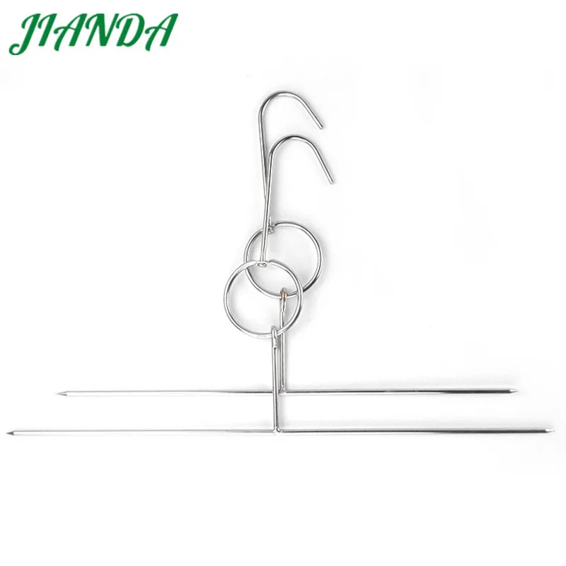 JIANDA 1pc Portable 32cm/38cm Stainless Steel Beef Hooks Roast Meat Ring Chicken Wing Pin Barbeque Needle BBQ Tools | Дом и сад