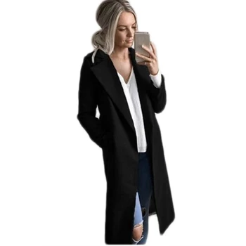 

2017 Women new fashion autumn long sleeve slim warm coats turn-down collar casual formal solid long wool coats outwear tops