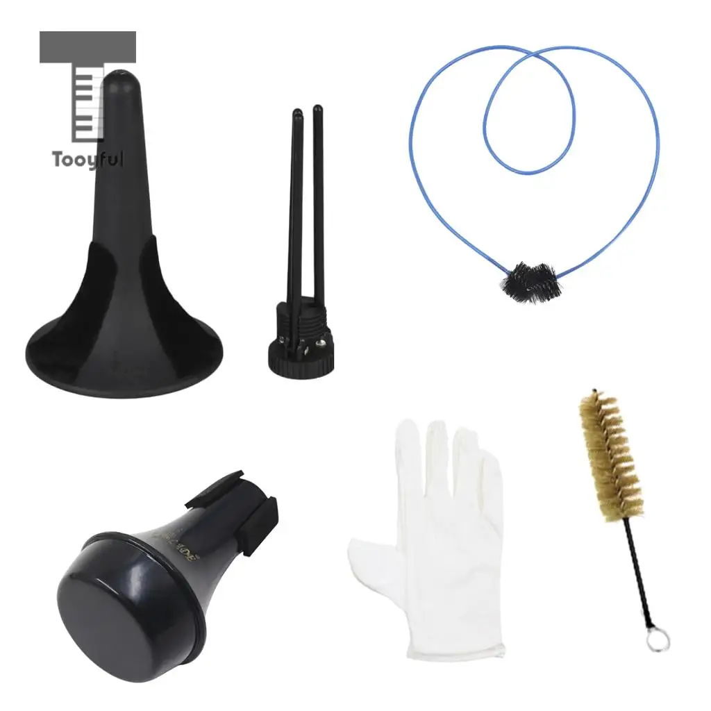 Tooyful 6 in 1 Trumpet Maintenance Tool Kit Trumpet Stand Tripod Holder+2pcs Brushes+Mute+Gloves