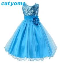 Cutyome Elegant Girl Formal Evning Dresses For Wedding Party * Kids Costumes Princess Lace Gown Bridesmaid Tulle Sequined Dress