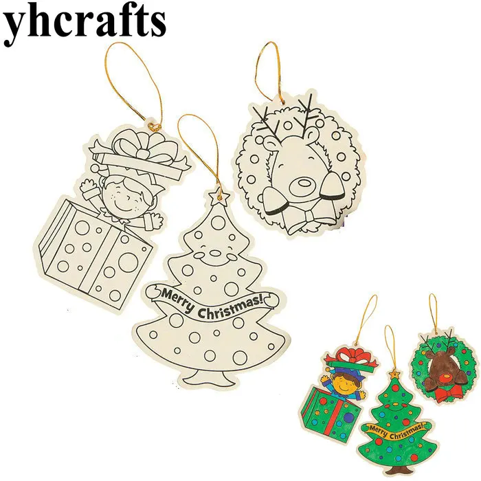 6PCS LOT Paint unfinished wood christmas tree ornament Drawing font b toys b font Kindergarten crafts