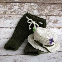 Солнцезащитная шляпа для маленьких мальчиков с подходящими зелеными штанами, комплект для малышей, вязанная крючком фотография для новорожденных, хлопок