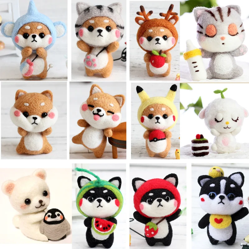 

1 set wool for Felt DIY Package Hamsters, cats, dogs, Christmas gifts, stamps needle felting wool, Shiba Inu Set animals feutre