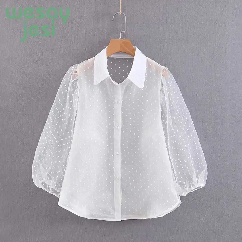 

Solid Shirts Female Casual Top White Transparent Shirts Blouse Women 2019 Streetwear Summer Tops Fashion See Through Clothing