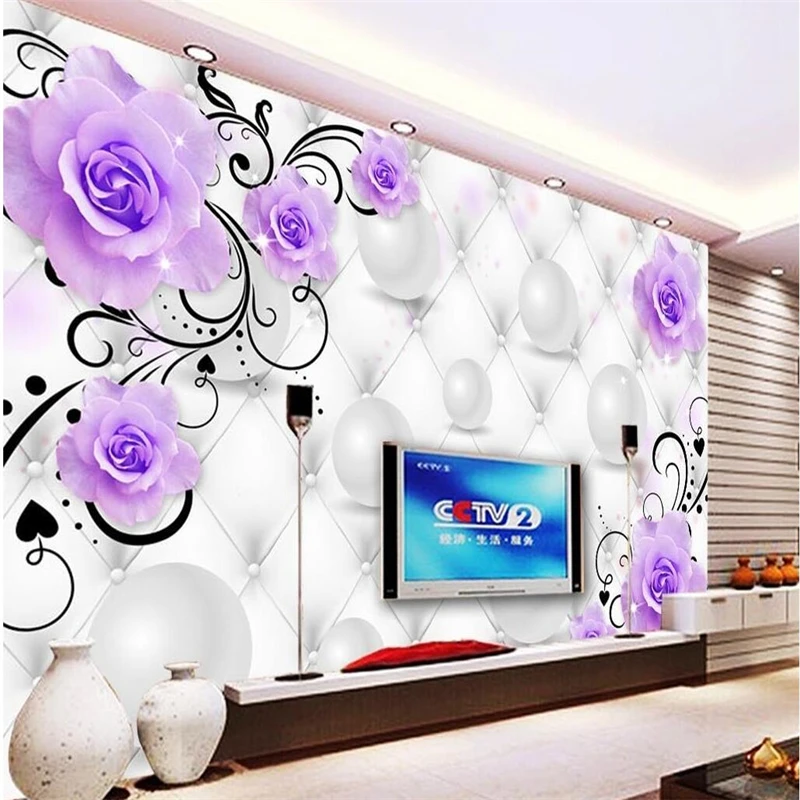 

beibehang Custom Photo Wallpaper Sticker Purple Rose Flower Vine 3D Soft Case TV Wall papel de parede 3d para sala atacado