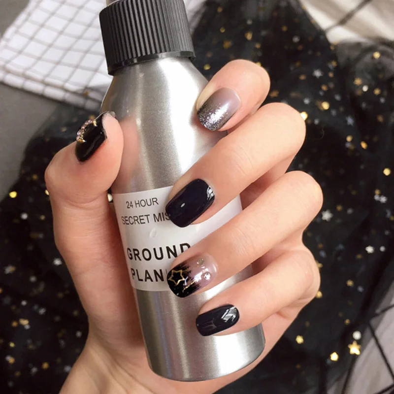 

Transparent Fingertip False Nail Full Cover Shining Star Moon Magic Fake Nail lack Color Ladies Sexy Nail Art Sticker With Glue