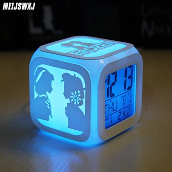 

Meijswxj Stereo Alarm Clock 3D Silence LED Nightlight Purple Blue 3D Light Multicolor Alarm Clock Digital Screen USB Battery