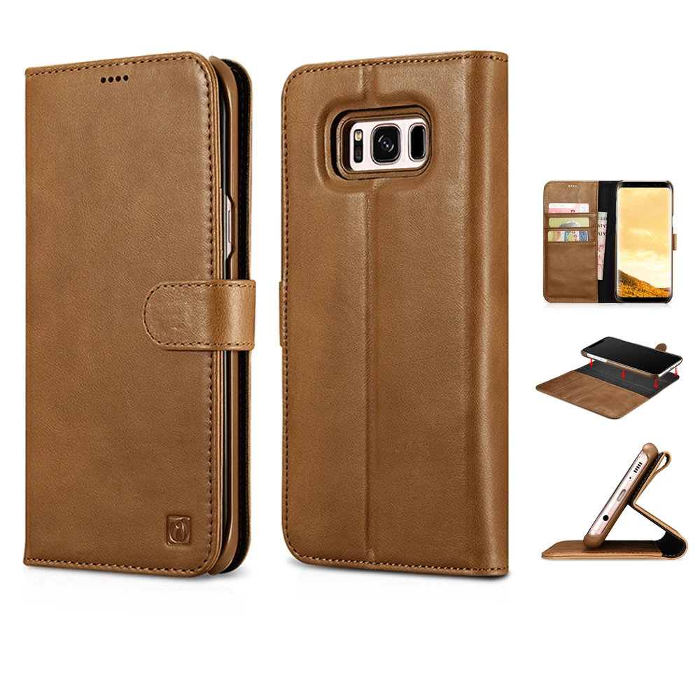 icarer Wallet Case for Galaxy S8 Leather Genuine Cover for