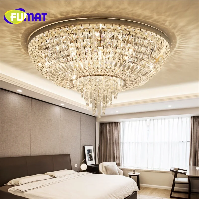 

FUMAT Crystal K9 LED Ceiling Lamps Chandelier Lighting Lights Stainless Steel Round Base E14 Modern European Style Plafondlamp