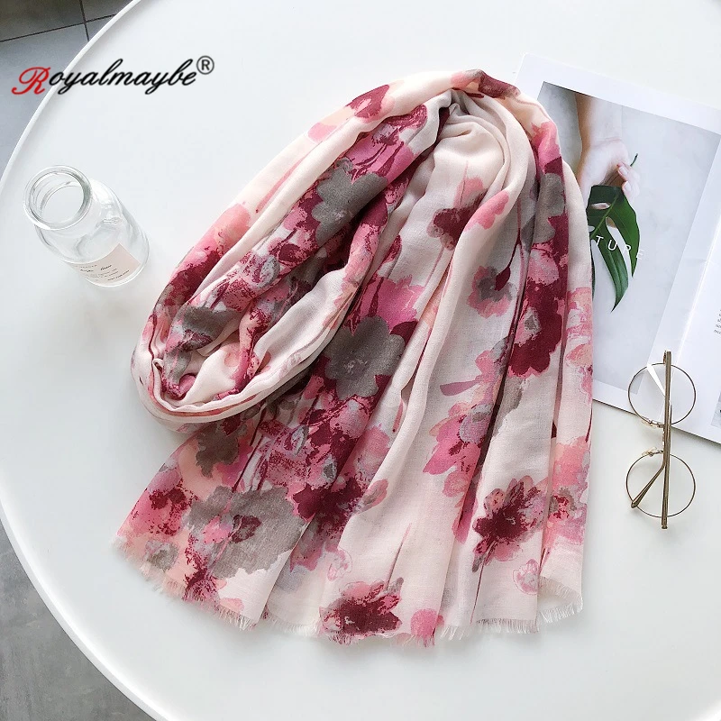 

Royalmaybe scarf women cashmere autumn winter warm flowers red four seasons shawls and wraps warm scarves for lady