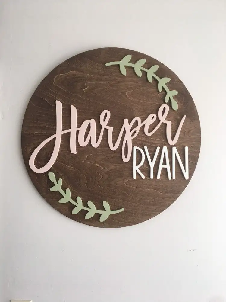 round wooden baby name signs for nursery