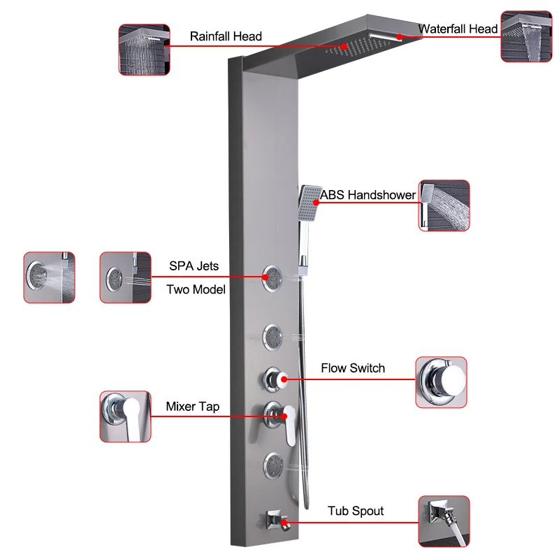 quyanre shower faucet brushed nickel rainfall waterfall shower head abs handshower massage spa jets mist jets tub spout faucet single handle mixer tap bath faucet3
