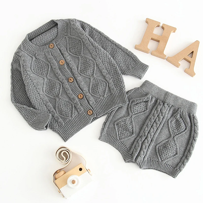 

2019 Spring And Autumn Infant Baby Boy And Baby Girl Sweater Cotton Cardigan Set Long Sleeve Warm Clothes
