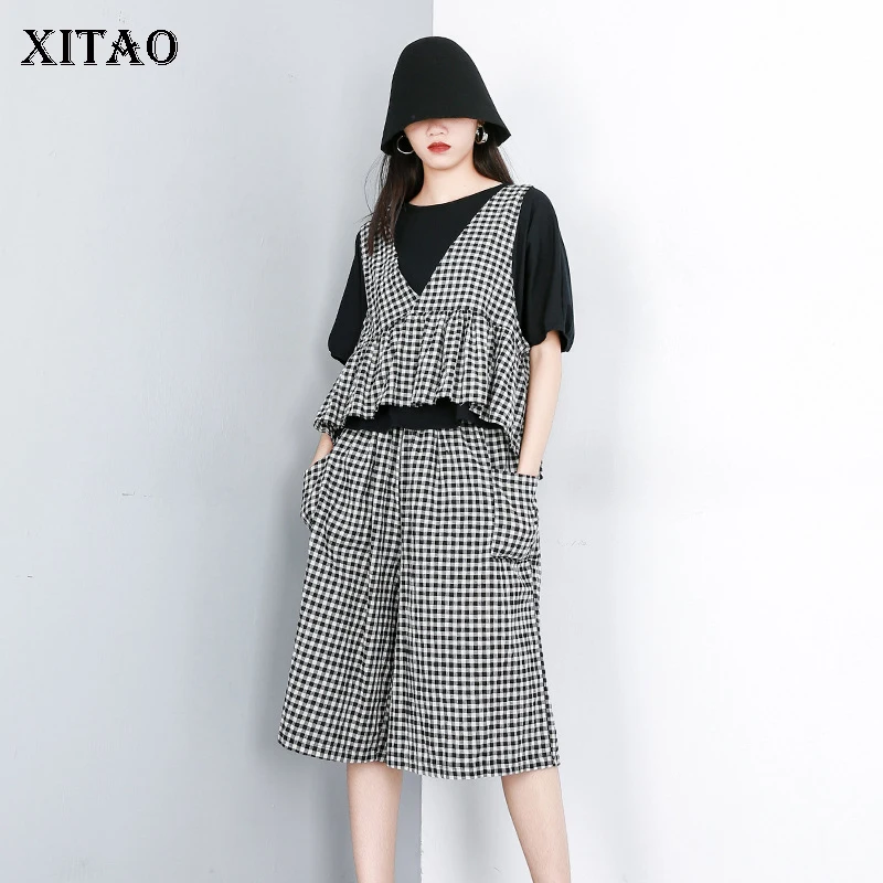 

XITAO Striped Personality 2 Piece Sets Women Pullover Street Splicing Pleated Summer Casual Clothes Calf Length Pants WLD1151