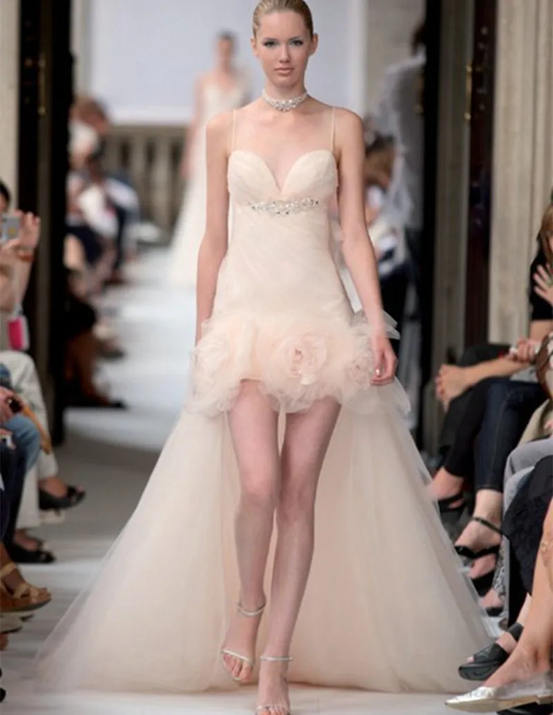 Sweetheart Organza Hi Lo Wedding Gowns 2015 Elegant Beaded Short Front