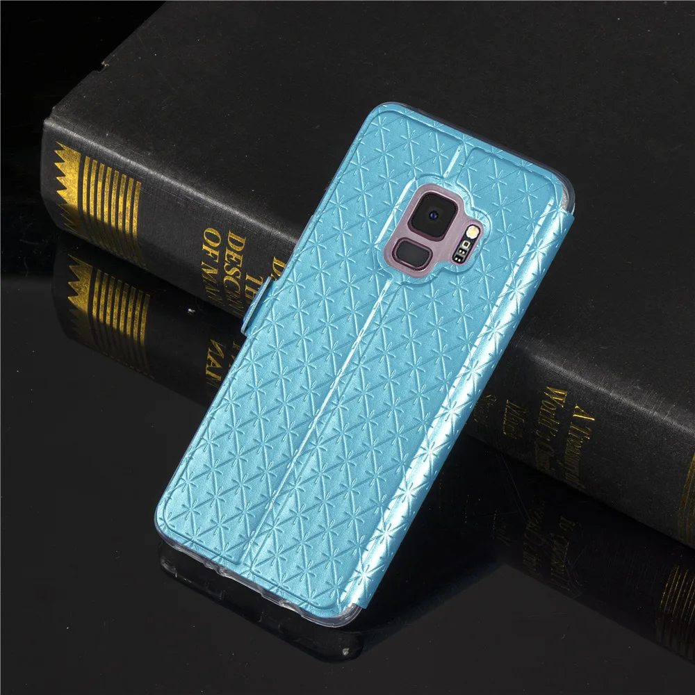 Окно бумажник чехол для Galaxy S9 флип-чехол из искусственной кожи защитный чехол крышка тонкий в виде книжки с подставкой с рисунком чехол для samsung Galaxy S9 плюс Чехол без искажения