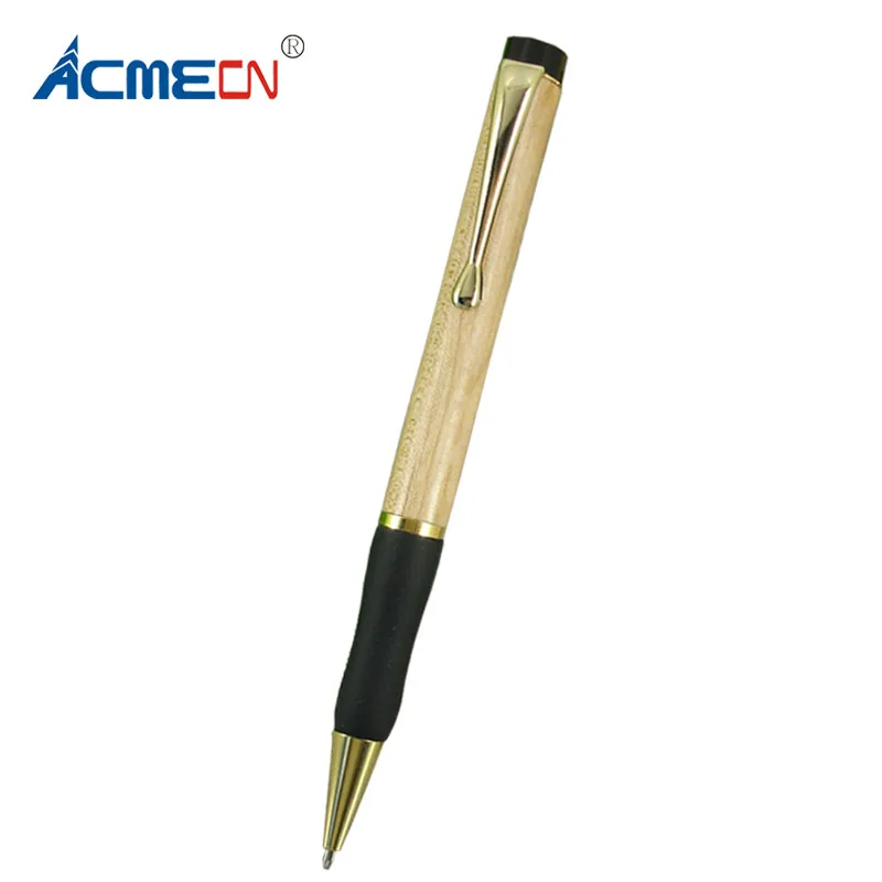 

ACMECN Maple & Metal Wood Ballpoint Pen with Soft rubber Grip Retractable Twist Action Gold Trim Wooden Ball Pens Unisex Gifts