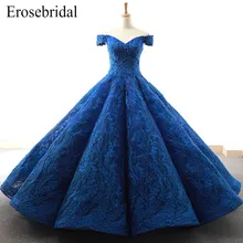 2019 Ball Gown Evening Dress Royal Blue Long Evening Gowns Custom Made Embroidery Lace Elegant Lace Up Back robe de soiree Z6-2 crayfish embroidery zip up back dress