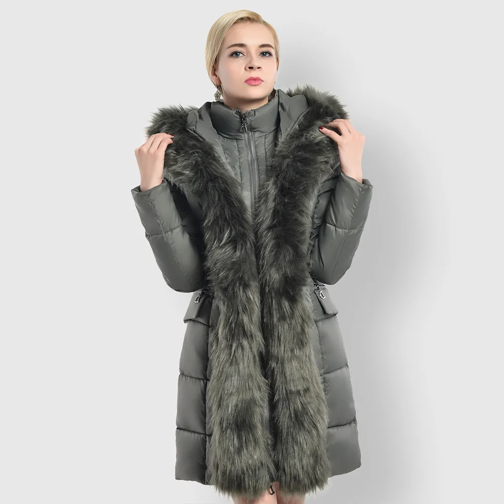 SWYIVY Woman Coats Hooded Luxury Fur Collar 2018 Winter New Female Solid Casual Warm Parkas Medium Long Design Woman Coat 4XL