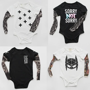 

Baby Boys Mesh Tattoo Sleeve Rompers Infant Girls Jumpsuit Children Cotton Romper 2019 New Arrival Newborn Baby Clothes