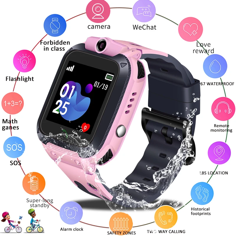 LIGE 2019 Children Baby Smart Watch Micro SIM Card SOS Call LBS Tracker Child Camera Anti-lost Position Alarm Kid SmartWatch+Box