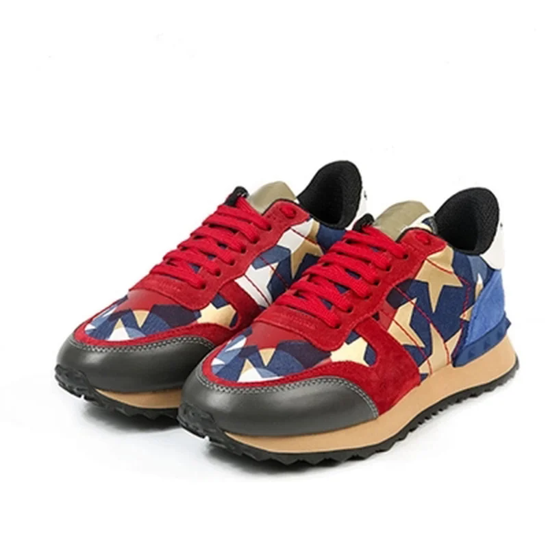 

Top Quality Luxury Genuine Leather Metal Felt Rivet Shoes Men and Women Platform Sneakers Star Designer Canvas Shoes Size 35-46