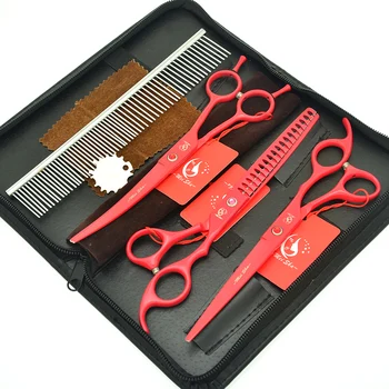 

7.0" Meisha Dog Grooming Scissors Set 440C Fish Bone Thinning Shears Pet Cutting Tijeras Straight Curved Shears with Case HB0143