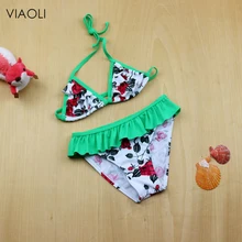 Милое платье для девочек с цветочным принтом; комплект бикини, Новое поступление, комплект из двух предметов, Плавание ванный комплект для детей-подростков размера плюс детские пляжные шорты, Плавание одежда