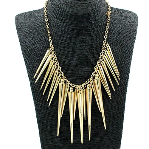 

New Women's Multilayer Spike Rivet Tassels Chain Bib Statement Necklace Punk 6Y75 7F6X 86QD