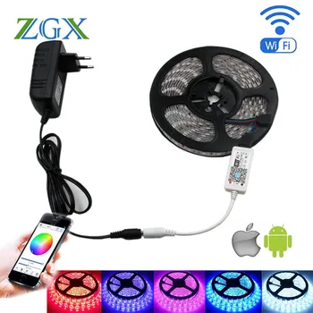 

ZGX 5050 RGB LED Strip Wifi Controller 60led/m 5M UK AU neon light lamp Waterproof Flexible Tape diode ribbon DC 12V adapter set