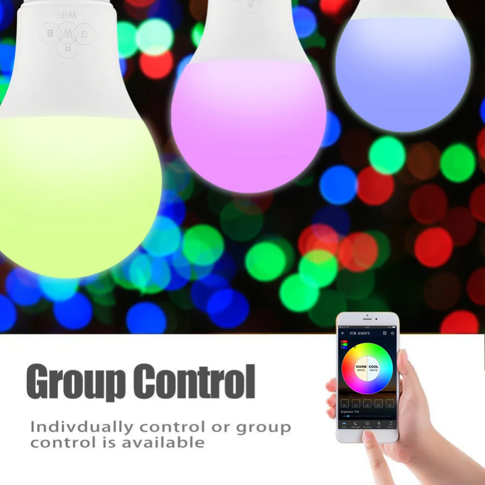 Смарт лампочка E27 WIFI RGB RGBW диммируемая светодиодная лампа работает с Alexa Google Home 16