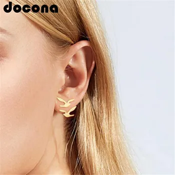 

docona Punk Gold Color Bird Stud Earring for Women Girl Metal Geometric Stud Earrings Party Jewelry Brincos 6747