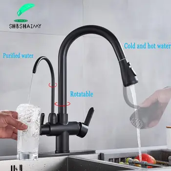 

ORB Purified water Kitchen Faucet Pull-Down Faucet 360 Degree Rotation Double Handles Single Hole Cold and Hot Water Mixer Taps