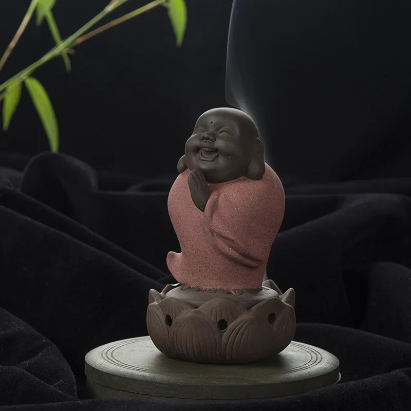 Креативный подарок домашний Декор маленький монах керамическая курильница Исин обратного потока аромапалочки горелка с Буддой фиолетовая глиняная посуда база чай ПЭТ