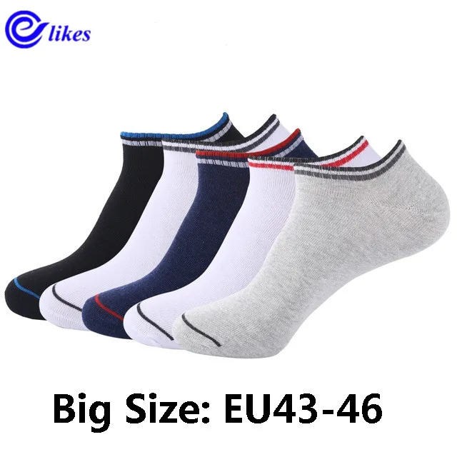 10 пар, европейские размеры 43-46, мужские носки до щиколотки, 5 пар, Chaussette Homme, хлопковые черные и белые носки, дышащие летние тонкие носки для мужчин