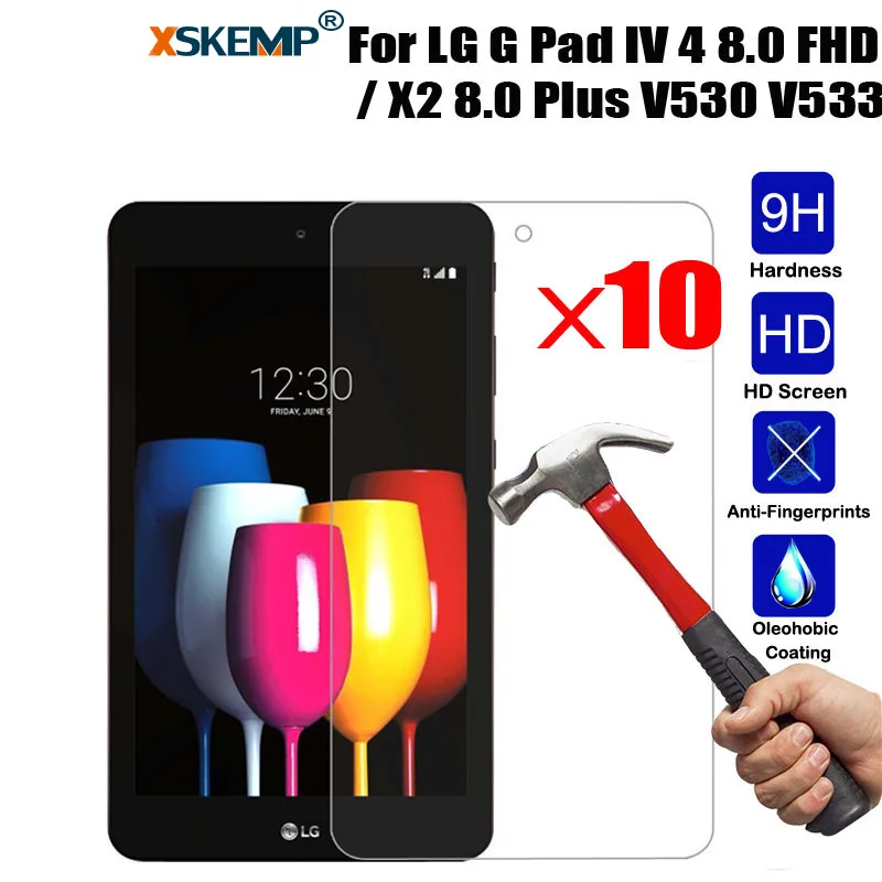 Xskemp 10 шт./лот 9 H Настоящее закаленное Стекло для LG G Pad IV 4 8.0 FHD/X2 8.0 плюс v530 V533 ясно ЖК-дисплей Планшеты Экран протектор Плёнки