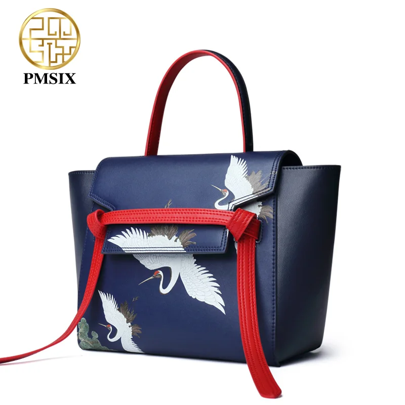 Pmsix панельные животные принты коровья кожа сумки-мессенджеры для женщин синие дизайнерские сумки трапециевидной формы клатч мешок основной